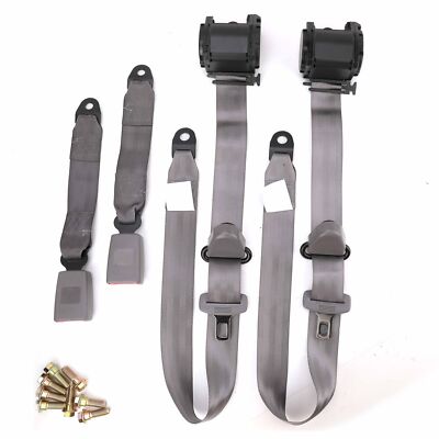 2Set Retractable 3 Point Safety Seat Belt Strap Car Vehicle Adjustable Belt Gray