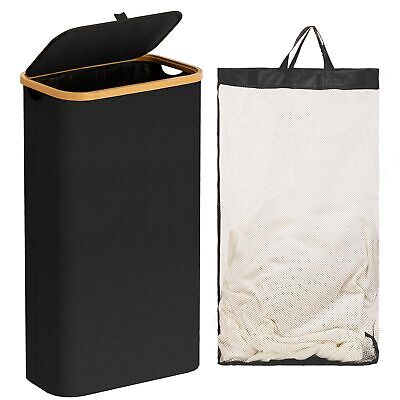 63L Slim Laundry Hamper with Lid, Black Narrow Laundry Basket with Removable ...