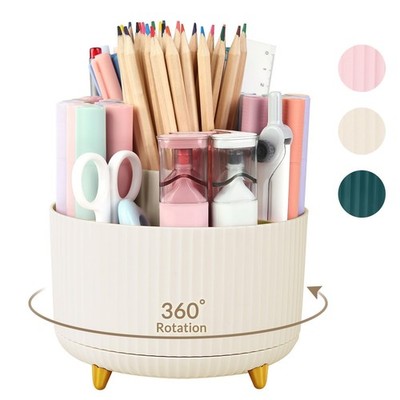 SKYDUE 360 Rotating Plastic Desk Pen Organizer with 5 Slots Du...