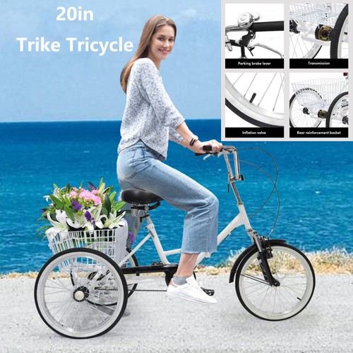 20" Adult Bicycle 1-Speed 3-Wheel Adult Trike Tricycle With 