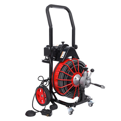 100' x 1/2'' Drain Cleaner Electric Sewer Snake Cleaning Machine with 4 Cutter