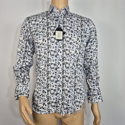 Visconti Black Button Up Flip Cuff Long Sleeve Shirt Men's Size S Black White (8