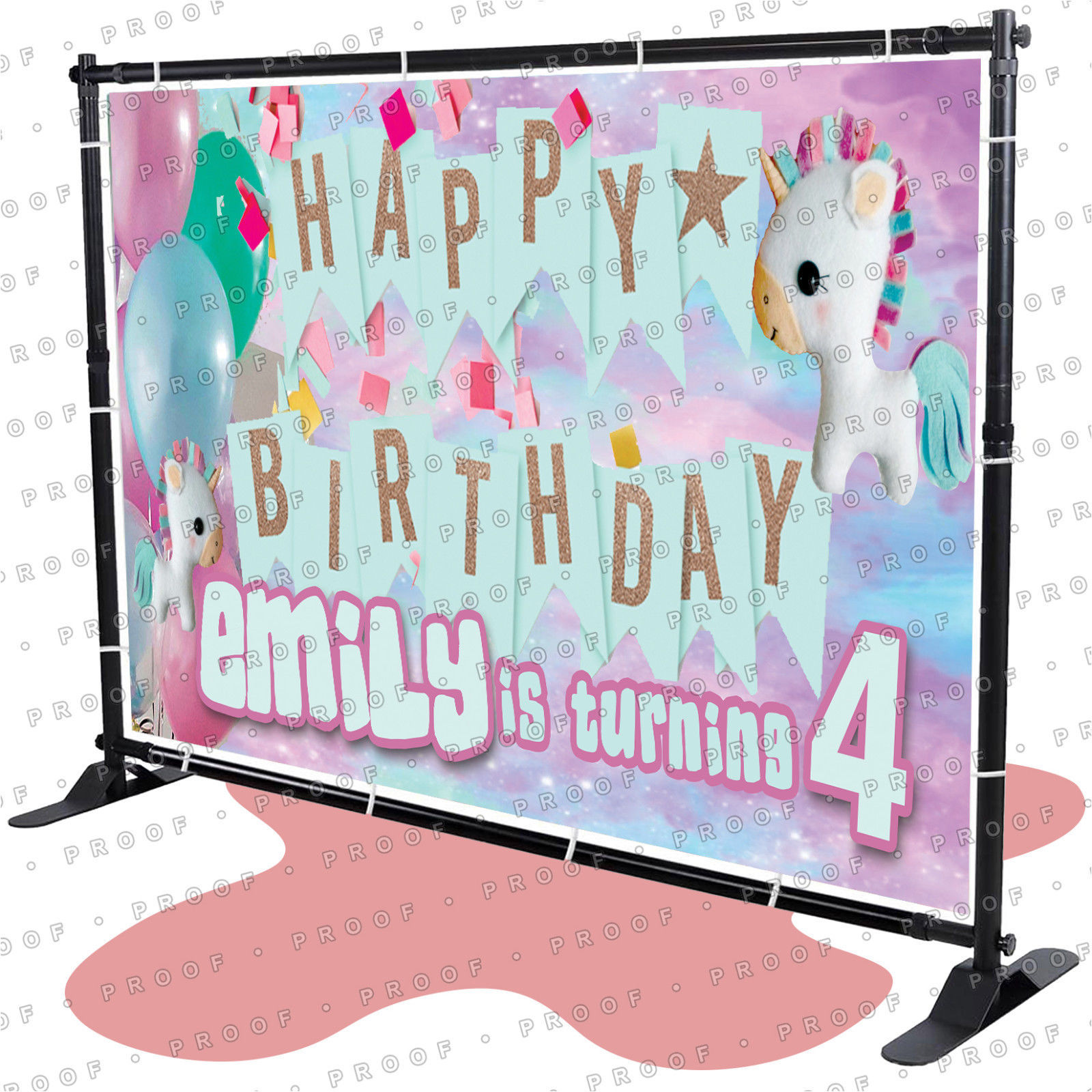 Baby Unicorn Custom Birthday Party Banner Backdrop Custom Name And