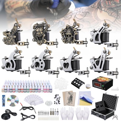 Complete Tattoo Kit 2 4 8 Tattoo Machine Guns 40 54 Ink Power Supply Equipment