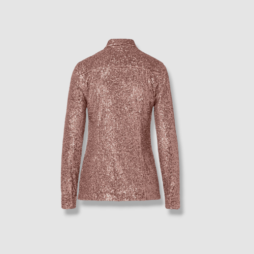 Pre-owned Akris $1590  Punto Women's Pink Sequined Button-front Blouse Top Size 8