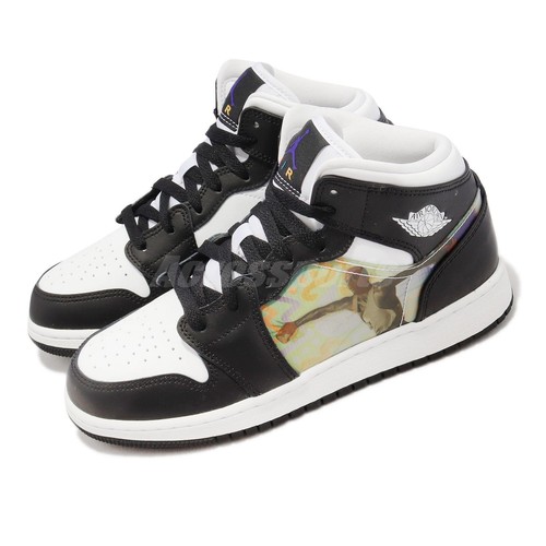 

Nike Air Jordan 1 Mid GS Hologram Black White Kids Women AJ1 Casual DR9495-001, Черный, Air Jordan 1 Mid Gs