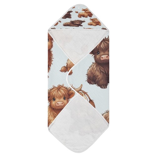WELLDAY Highland Cows Hooded Baby Bath Towels, Cotton Soft 30x30 in, W1367