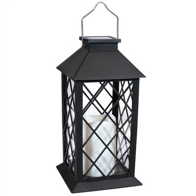 Sunnydaze Concord 11-Inch Solar LED Decorative Candle Lantern -Tabletop/Hangi...