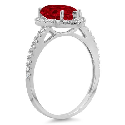 Pre-owned Pucci 2.45 Pear Halo Real Red Garnet Classic Bridal Statement Ring Real 14k White Gold