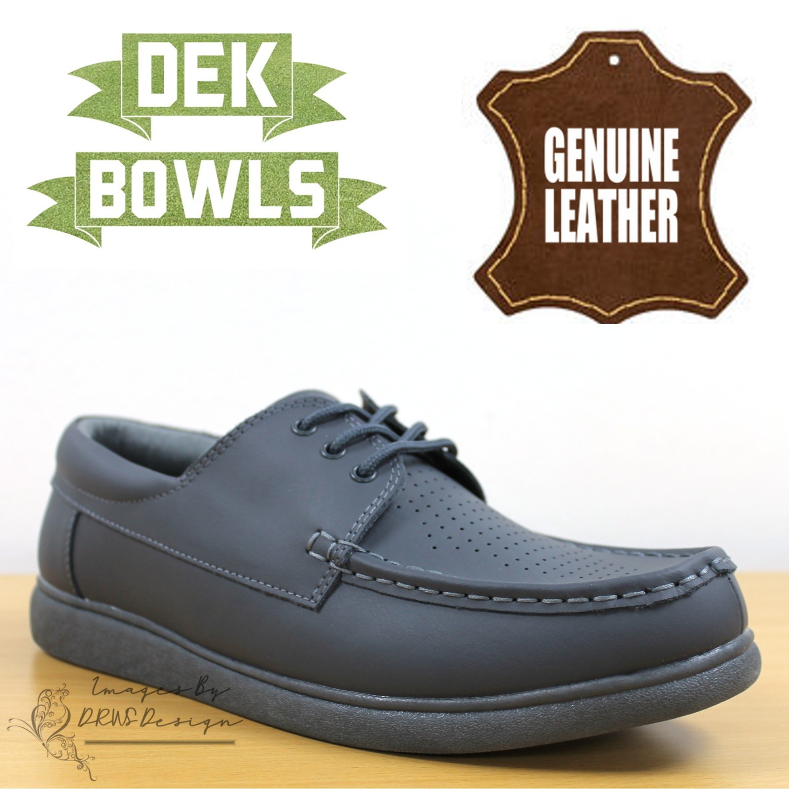 DEK Bowls Unisex Leather Lawn Bowls Trainers Grey Lace Up Men's & Women