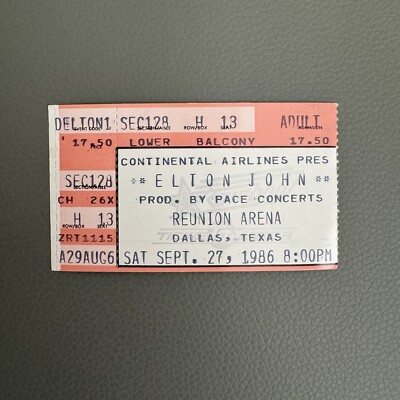 1986 Elton John Ice On Fire Tour Ticket Dallas Reunion Arena 9/27
