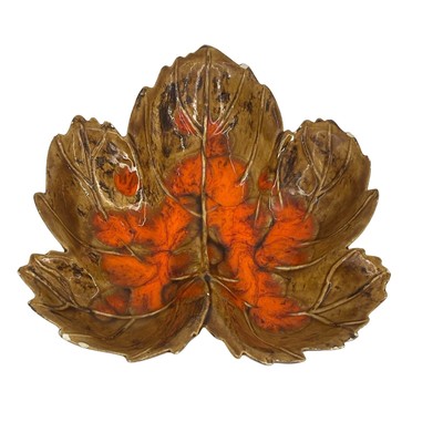 Maple Leaf Ceramic Trinket Dish Brown Orange Candy Holder Handmade 77 Vintage