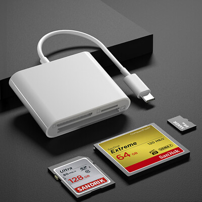 3in1 USB C CF/SD/TF Card Reader, Compact Flash Reader 3-Slot Memory Card Adapter