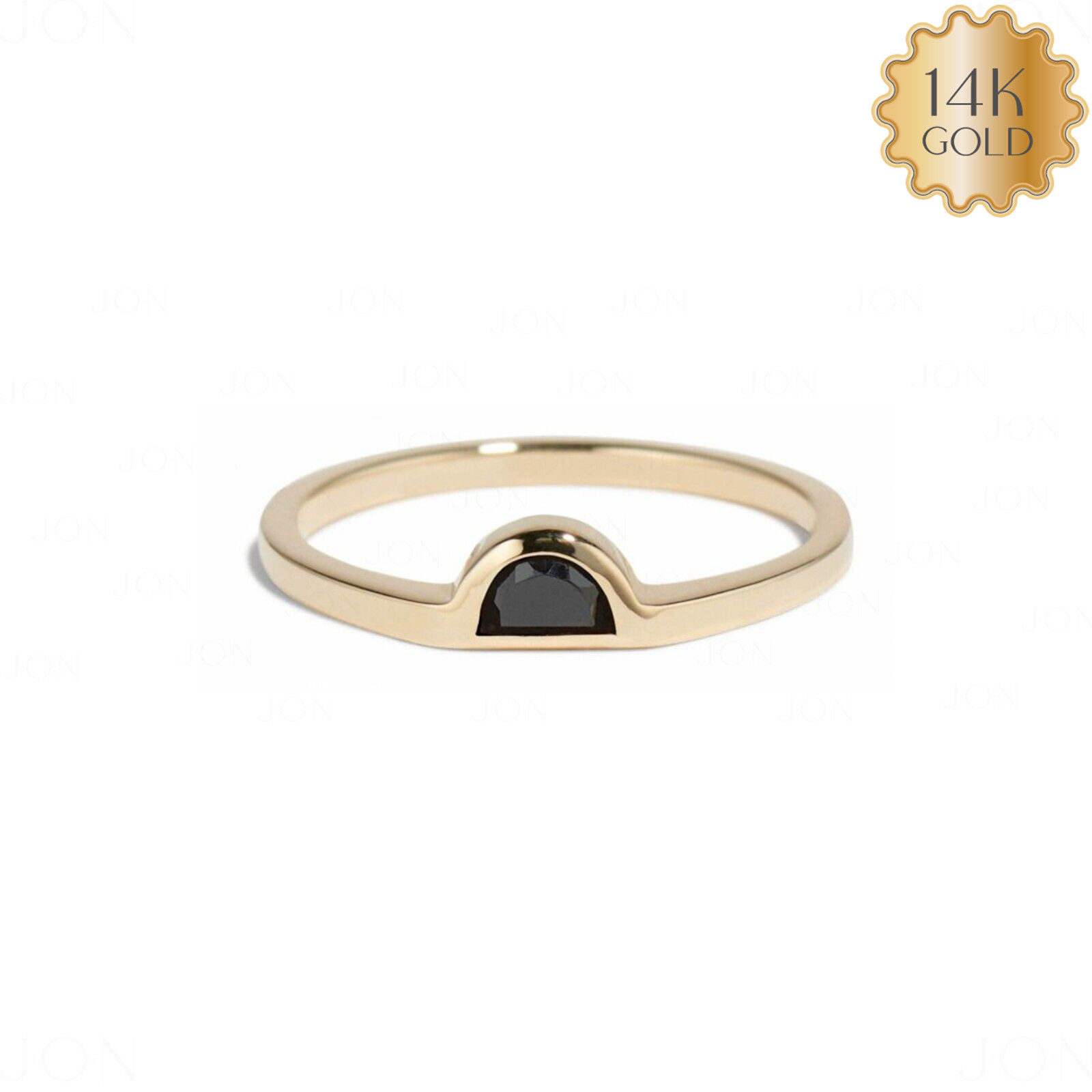 14K Gold Black Onyx Gemstone Half Round Ring  Perfect Gift For her-Jewelzofny