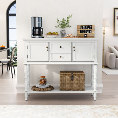 Console Table with 2 Drawers Retro Entryway Table with 2 Door Cabinets and Shelf