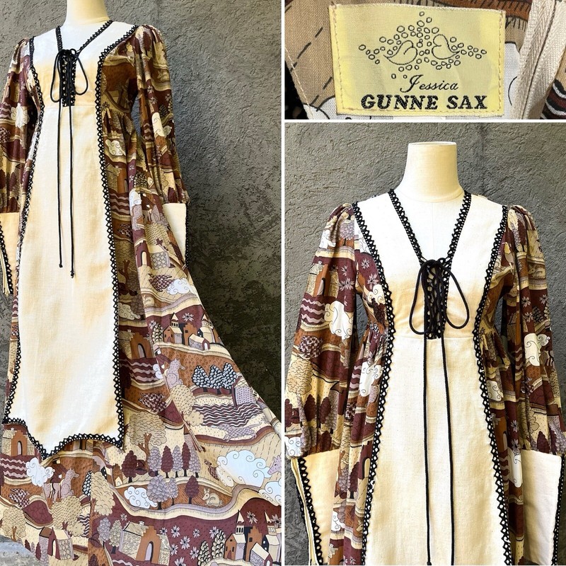 GUNNE SAX 70s Vintage Black Hearts Label Medieval Prairie Thanksgiving