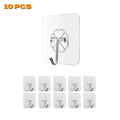 20-40Pcs Adhesive Sticky Hooks Heavy Duty Wall Seamless Hook Hangers Transparent