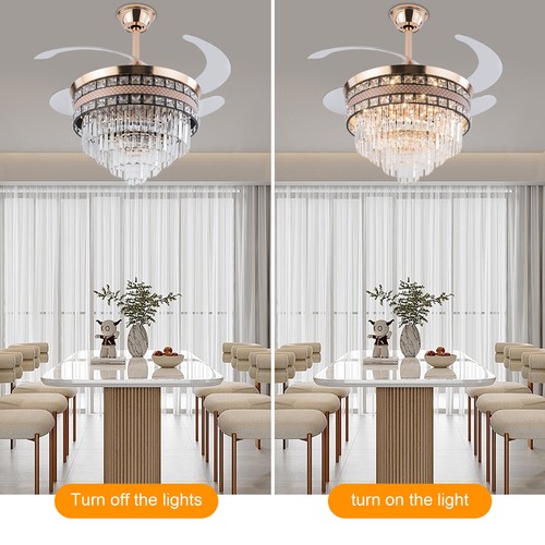 42 Inch Ceiling Fan Light Chandeliers LED Hanging Pendant Lamp Fixture W/Remote