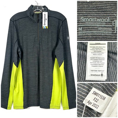 Smartwool Merino Sport Long Sleeve 150 Gray 1/4 Zip Shirt Pullover Men's Size M