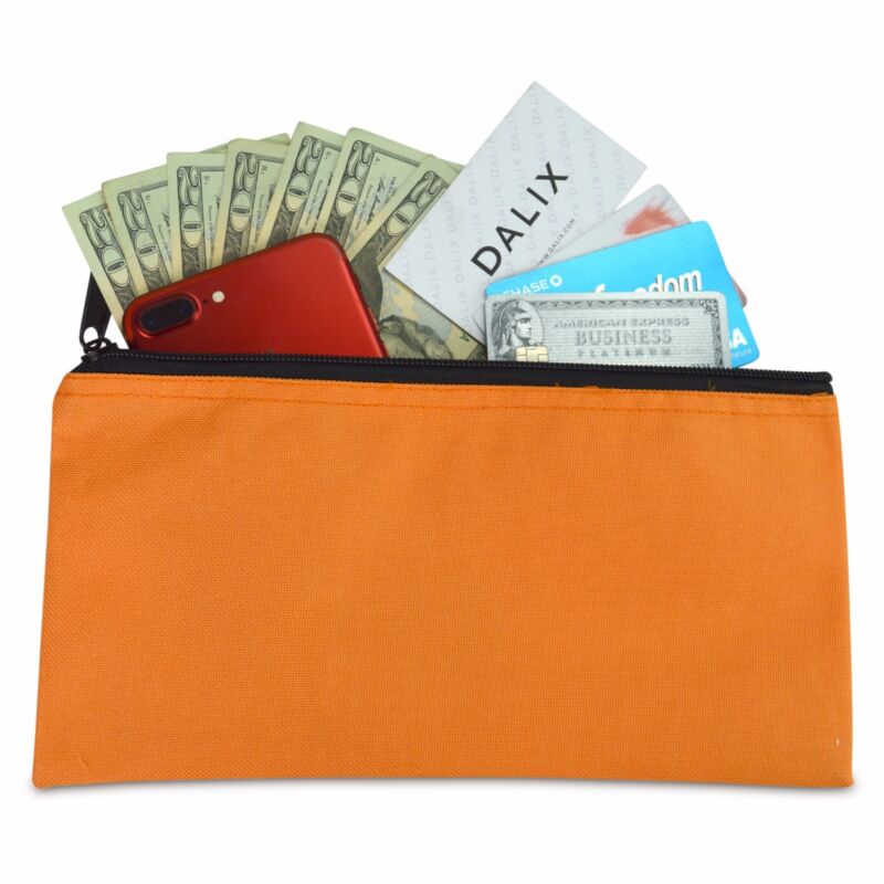 DALIX Zipper Money Bank Bag Pencil Pouch Makeup Travel Holder Orange