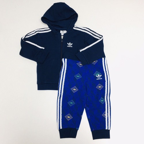 

Комплект из трикотажной толстовки и брюк Adidas (размер ребенка 18 м), брюки с принтом и куртка на молнии, синяя, Синий