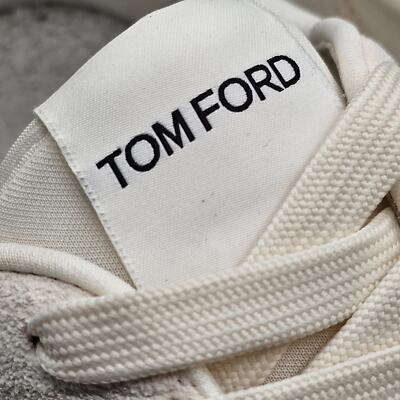 Pre-owned Tom Ford Jagga Leather-trimmed Suede And Mesh Sneakers In White Size 8