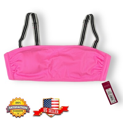 Xhilaration WOMENS XL Hot Pink Ribbed Bikini Swim Top w Black & White Straps NWT