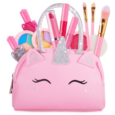 Real Makeup Kit for Little Girls: with Pink Unicorn Purse - Real, Non , Washa...