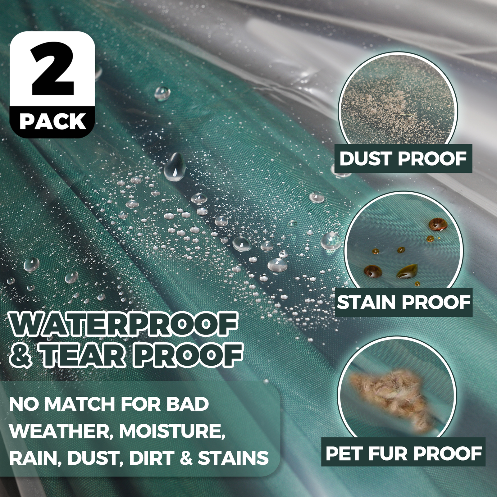 2-Pack Patio Umbrella Cover Replacement - Larger 11 to 16 Foot Diameter Umbrella - Picture 3 of 9