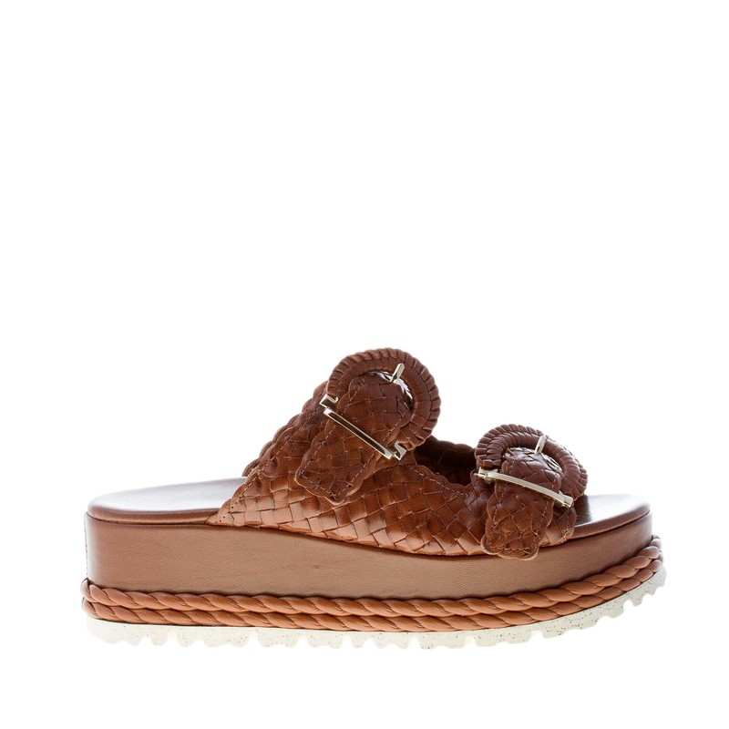 Pons Quintana (Branded Mariacristina) Femme Wedge Coffee Leather Nadine Sandal