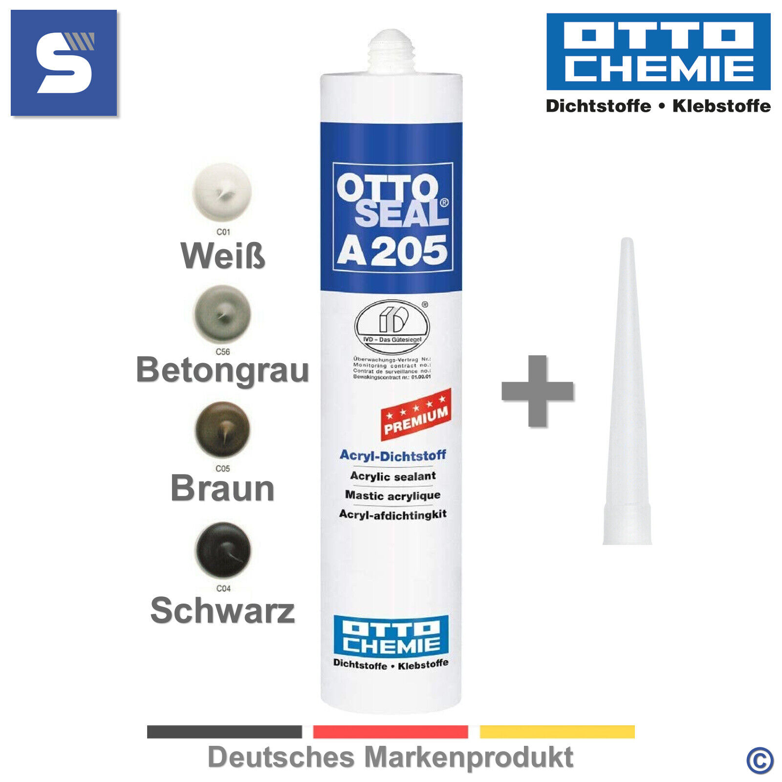Acryl OTTOSEAL A 205 Premium Acryl Dichtstoff 310 ml | 4 Farben | OTTO CHEMIE