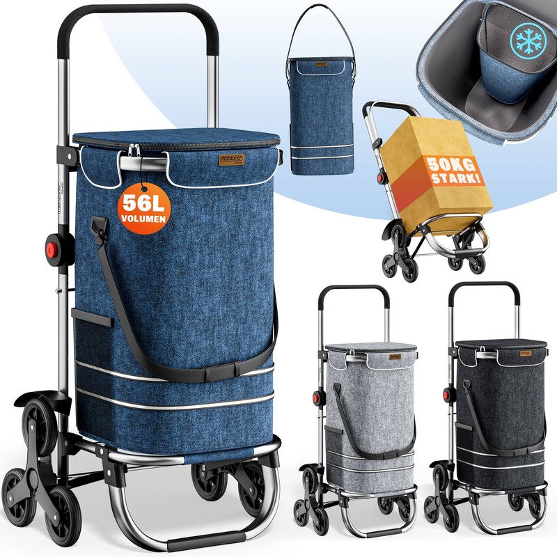 Chariot De Courses 56 Litres 3 En 1 Pliable Compartiment Isotherme 6 Roues