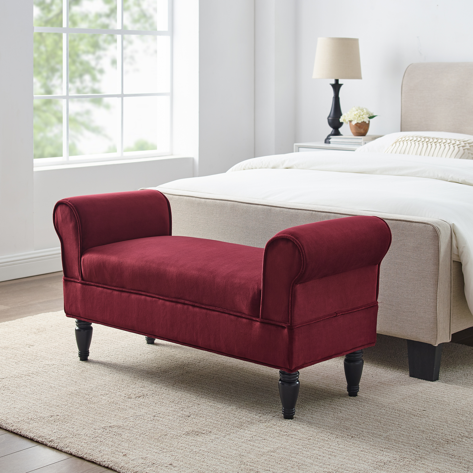 red bedroom bench