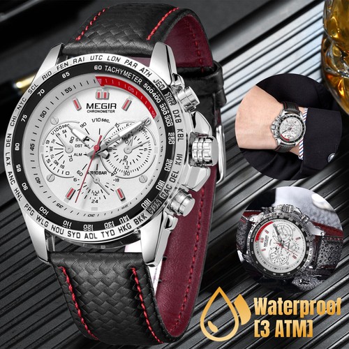 MEGIR Waterproof Men's Stainless Steel Analog Sports Quartz Military Wrist Watch