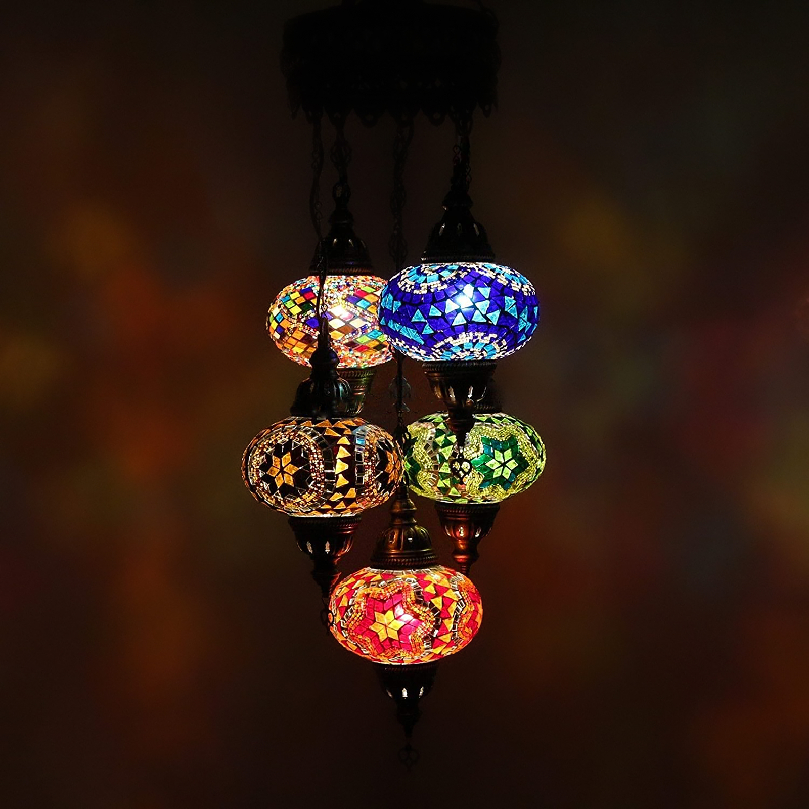 Handmade Turkish Moroccan Glass Mosaic Hanging Ceiling Chandelier Lamp Light