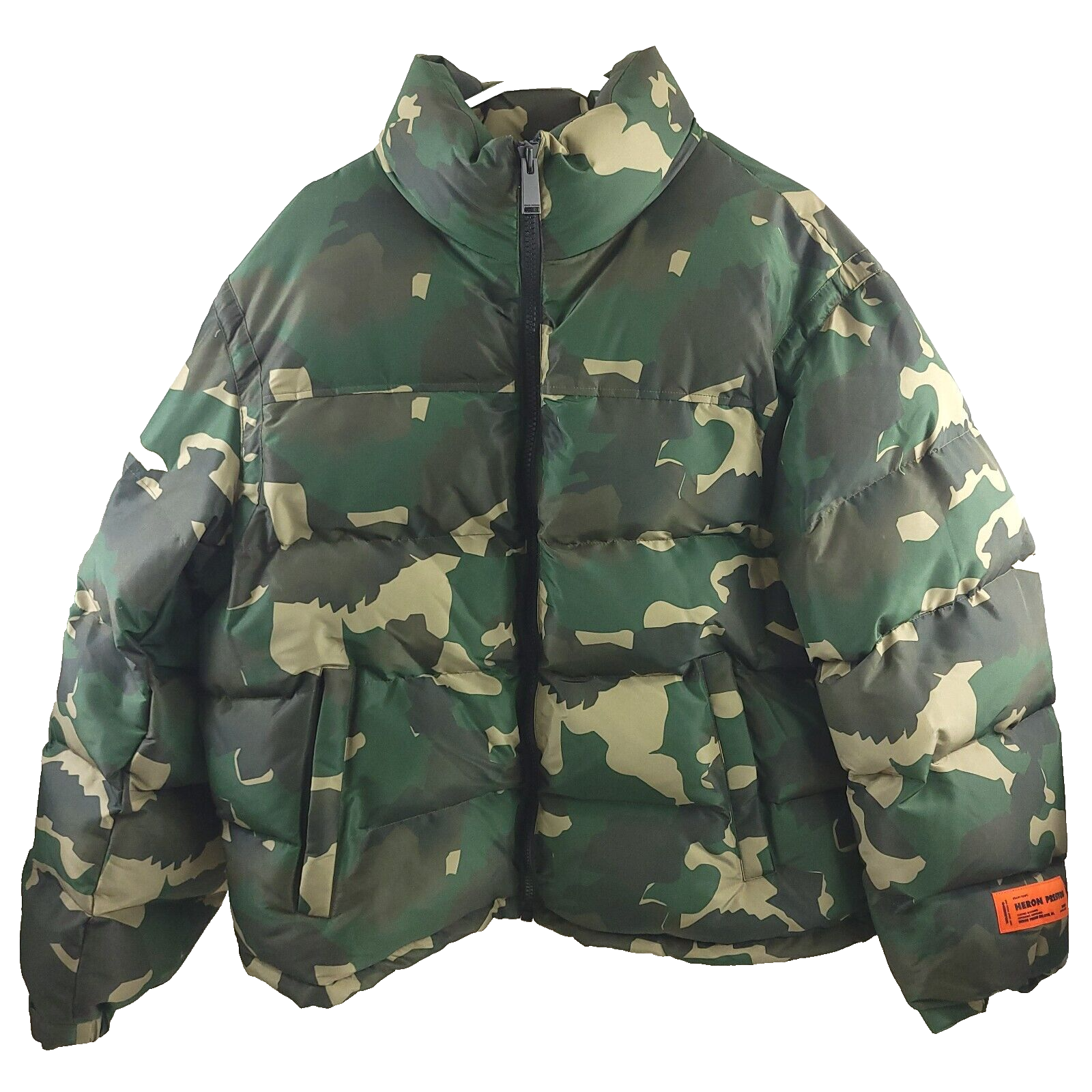 Pre-owned Heron Preston $1070  Camo Puffer Jacket In Green Mens Size Large