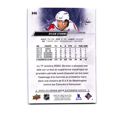 2022 Upper Deck Extended #646 Dylan Strome Variante Francaise