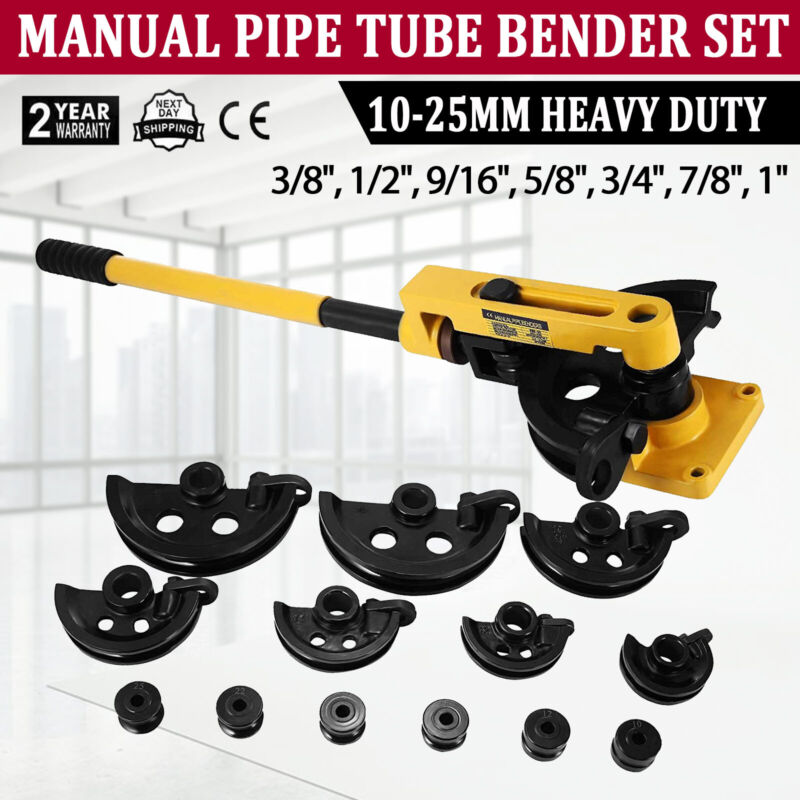 NEW Pipe Bender Manual Tube Bender Bending Machine 3/8" to 1" w/ 7 Dies Set US