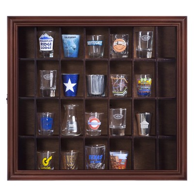 18x16 Shot Glass Collection  Display Case  Hinged Front  Cherry Walnut