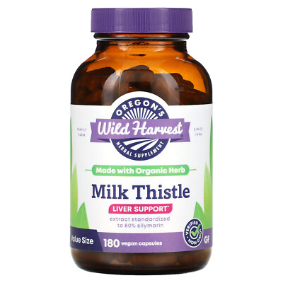 Oregon s Wild Harvest Milk Thistle Non-GMO 180 Вегетарианские капсулы без молочных продуктов,