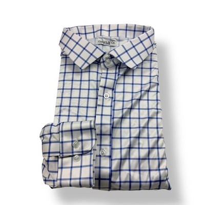 Collars & Co Mens 3XL White Blue Windowpane Check Long Sleeve Button Down Shirt
