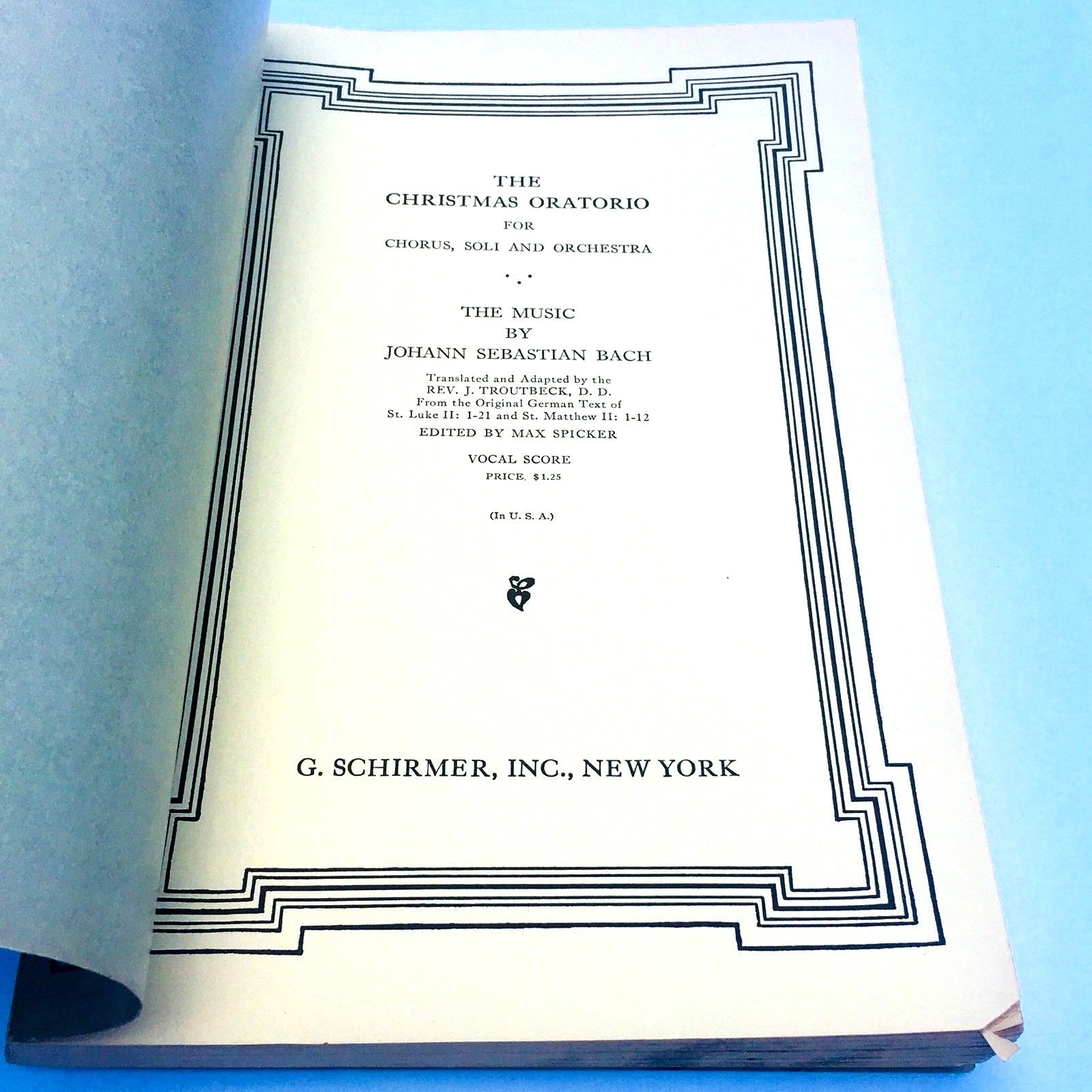 Johann Sebastian Bach The Christmas Oratorio Vocal Score  G Schirmer 1909
