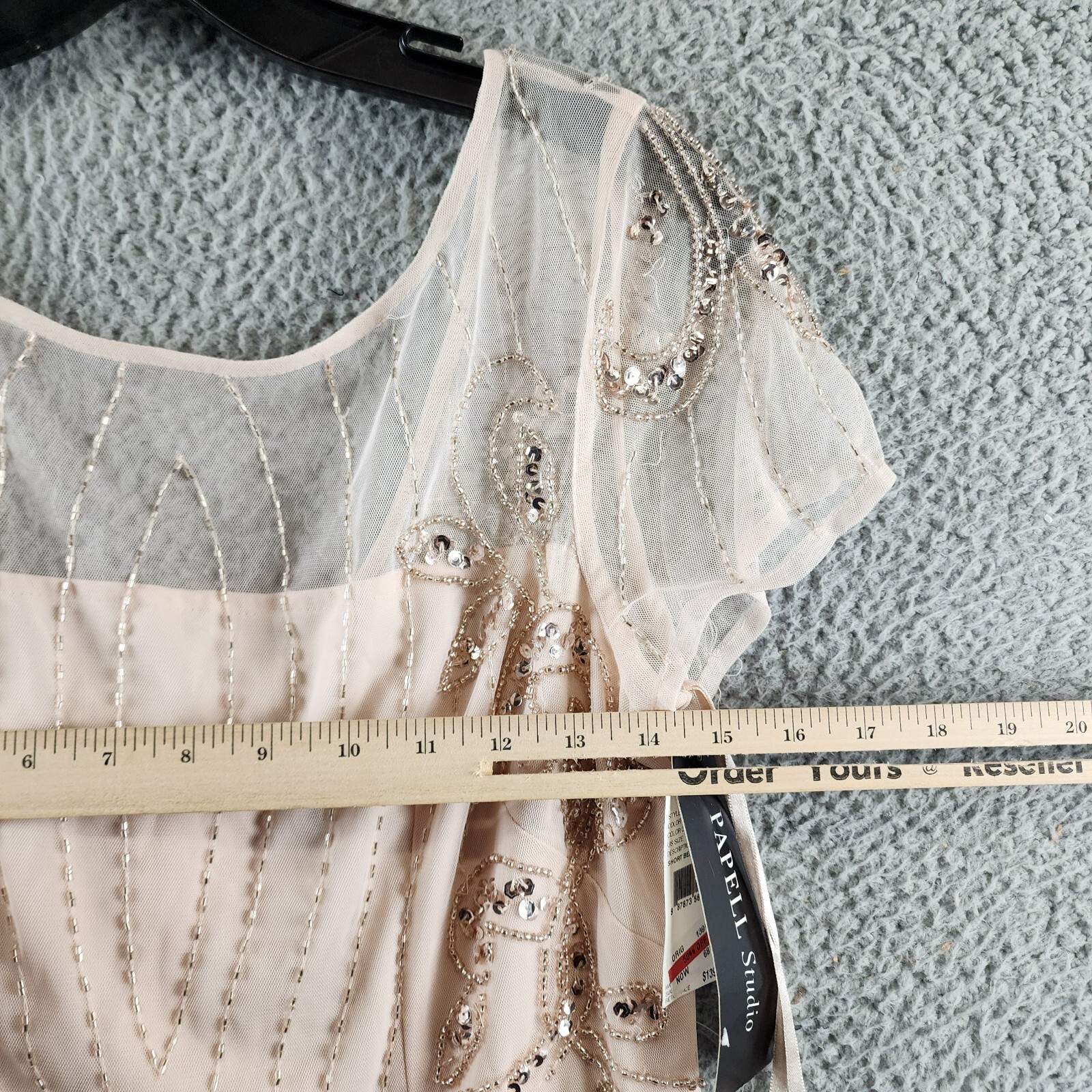 Papell Studio Beaded Cocktail Dress Women's 10 Beige Boat Neck Back Zip Closure - Picture 10 of 17