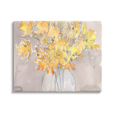 Yellow Scribble Style Bouquet Canvas Wall Art, Design by Samuel Dixon