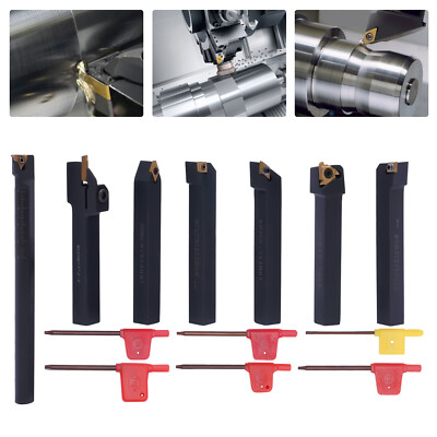 7pcs Indexable Carbide Lathe Turning Tools Set 1/2'' Holder w/Inserts +Wrenches