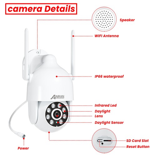 ANRAN HD 5MP Wireless WIFI IP Security Camera For CCTV System Outdoor IR Night