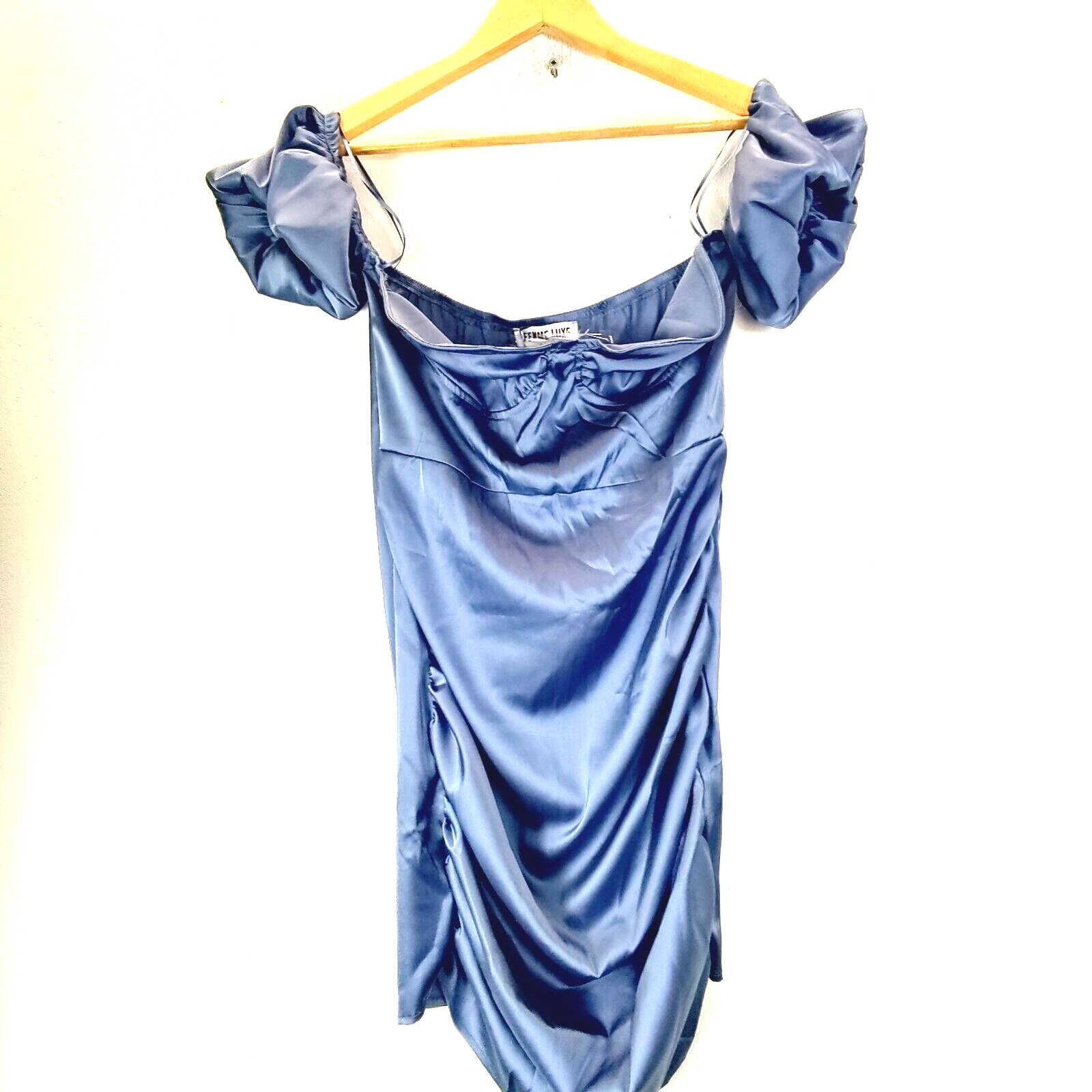 femme luxe womens dress dusty blue ruched sides short sleeve summer size 12
