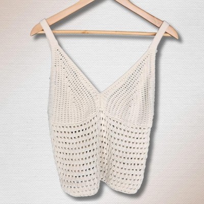 Crochet Knit Cami Top Cream Coquette Coastal Core Euro Summer