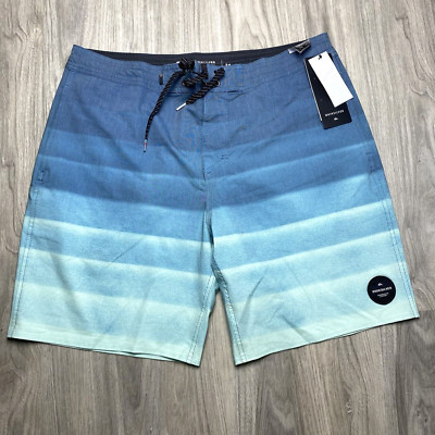 Quiksilver Board Shorts Mens 34 Blue Teal Stripes Surf Swim Pants Trunks Logo
