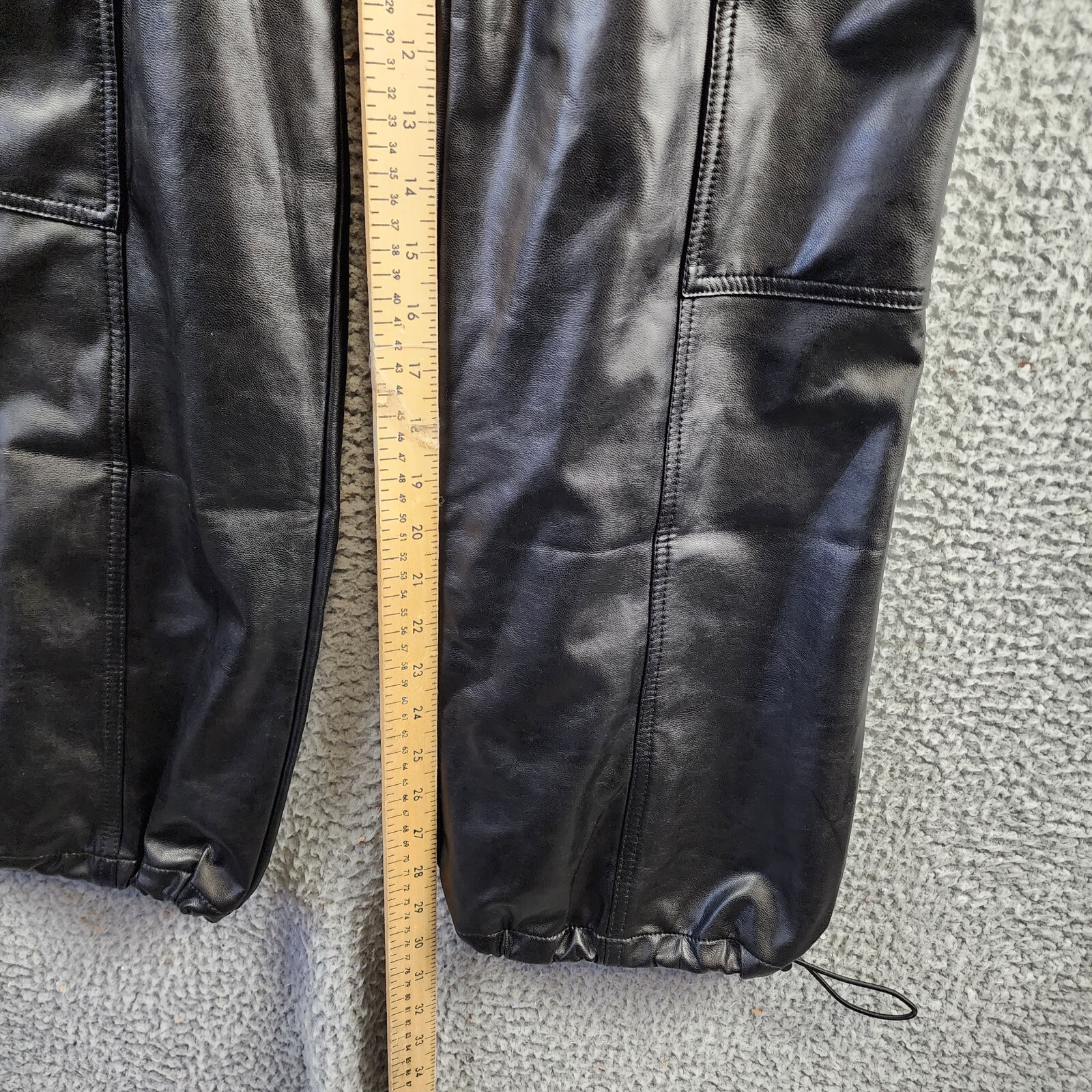 SIMKHAI Sofia Vegan Leather Cargo Pants Women's 2 Black Elastic Waist Snap Zip - Picture 7 of 13